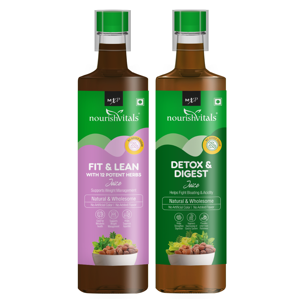 NourishVitals Fit & Lean Juice + Detox & Digest Juice, (500ml Each