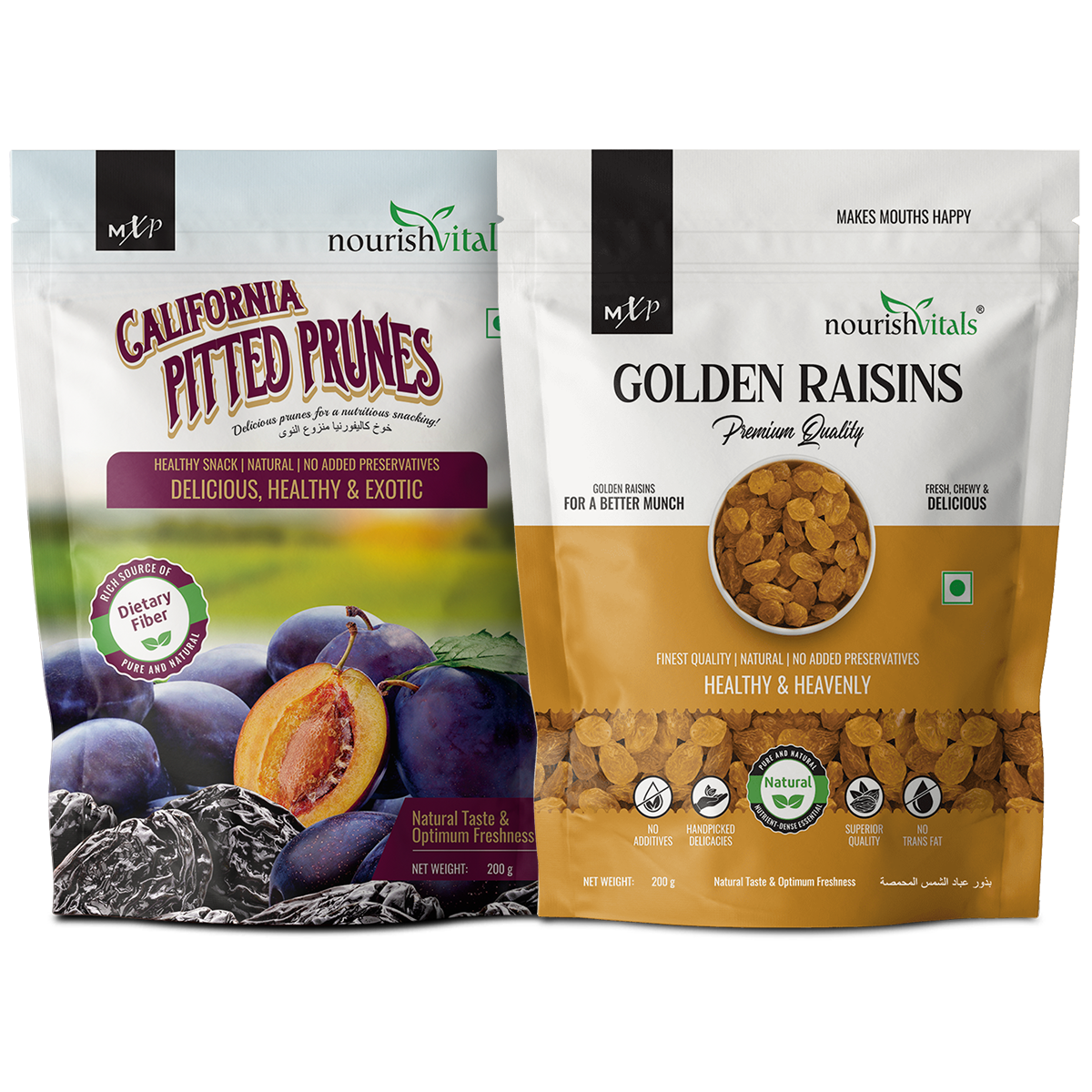 NourishVitals California Pitted Prunes + Golden Raisins, 200gm Each ...