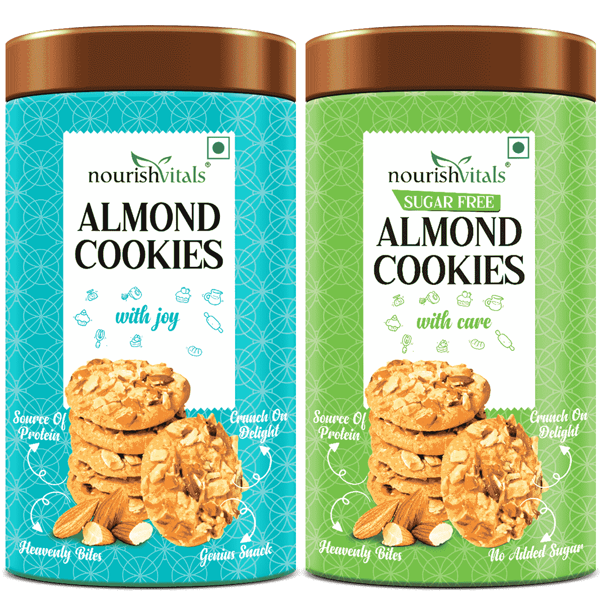 NourishVitals Almond Cookies + Sugar Free Almond Cookies, 120g Each ...