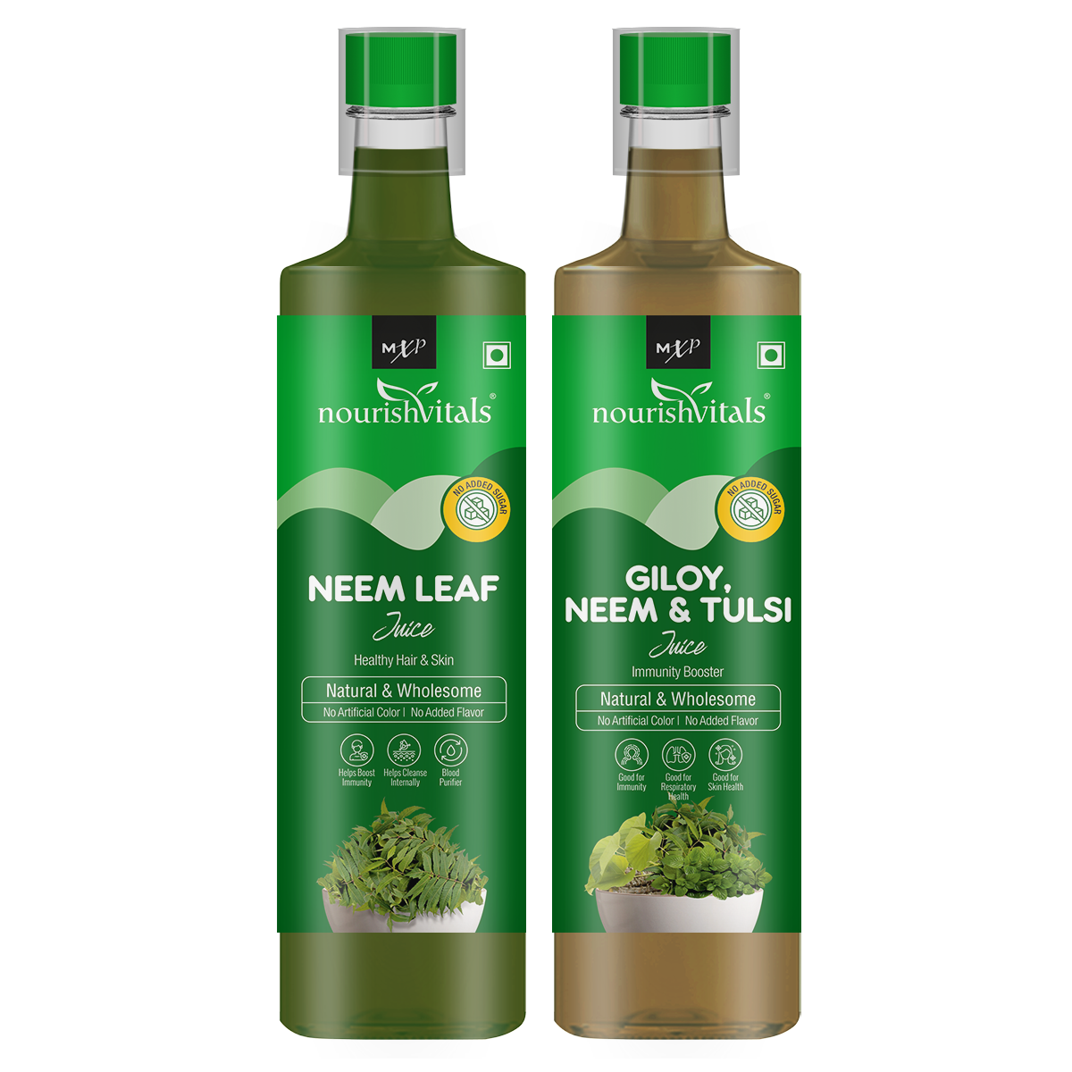 NourishVitals Neem Leaf Juice + Giloy Neem & Tulsi Juice, (500ml Each